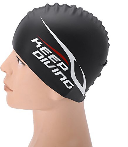 Gorro de Natación de Silicona Gorro de Baño Impermeable para Mujeres y Hombres(Negro)