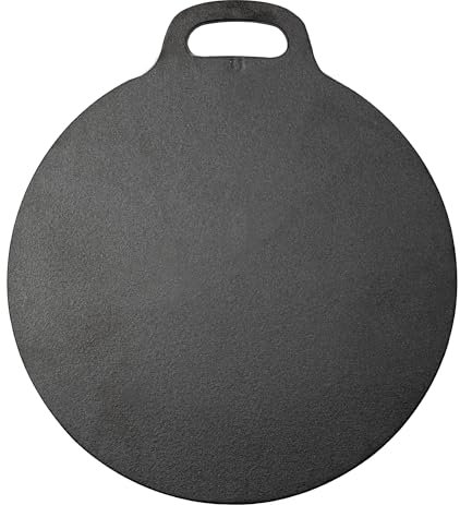 Victoria Plancha Cocina Inducción Hierro Fundido Curado, Budare 38cm Pizza, Crepes, Tortitas, Apta Fuego, Barbacoa, Horno, Vitrocerámica, Cast Iron Tawa Curada Antiadherente Libre de Tóxicos sin PTFE