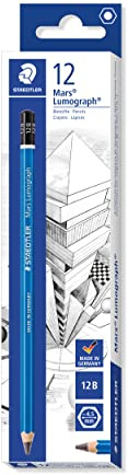 STAEDTLER Zeichenbleistift Mars Lumograph, Härtegrad 12B, Sechskantform, unglaublich bruchfeste Premium-Bleistifte, hohe Qualität, 12 ST in der Faltschachtel, 100-12B