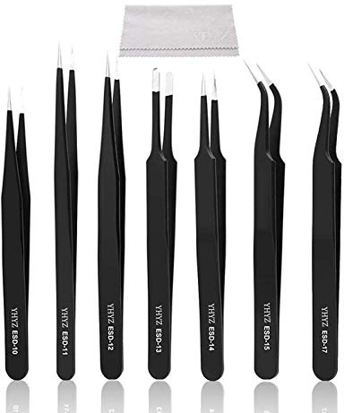 YHYZ 7pcs Precision Tweezers Set, Premium Anti-Static Stainless Steel ESD Tweezers Set Kit for Electronics, Sodlering, Jewelry, Craft, Laboratory Work, DIY (7PCS, Version) (7PCS, Version)