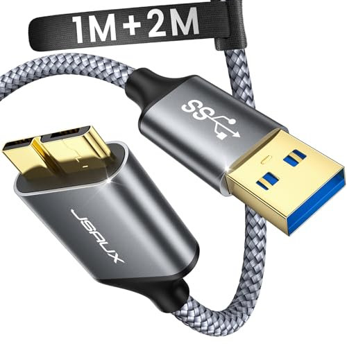 JSAUX USB 3.0 Micro B Kabel [1M+2M], USB 3.0 Stecker auf Micro B Datenkabel Externes Festplattenkabel Kompatibel mit Toshiba, WD, Seagate Festplatte, Samsung Galaxy S5/Note 3/Note Pro 12,2 ect