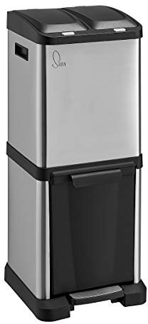 SVITA 3XCOMBO32 Poubelle à 3 compartiments, à pédale, de qualité supérieure, pour cuisine, 3 compartiments, avec tiroirs, système de tri des déchets, en acier inoxydable, argentée