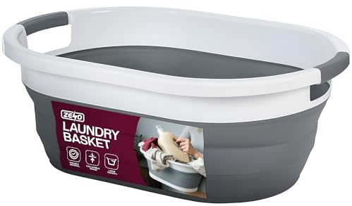 ZENO Collapsible Laundry Baskets | Foldable Laundry Basket | Wash Baskets for Laundry | Grey Pop Up Plastic Baskets | Folding Collapsible Basket for Clothes | Spacious Design & Easy To Carry