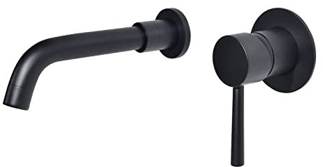 PHASAT Wall Mounted Basin Mixer Taps Black Brass Basin Tap with 360 Degrees Rotating Spout PTBB06E
