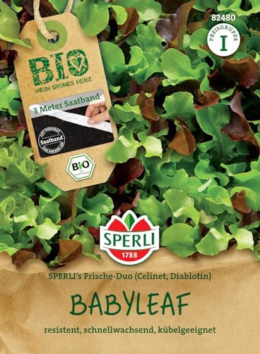 Sperli BIO Babyleafsamen SPERLI's Frische-Duo, Saatband 82480 für 3 lfd. Meter - Mehltau- und Blattlaus-resistent, Pflücksalat Samen, Pflanzen ideal für nachhaltigen Anbau
