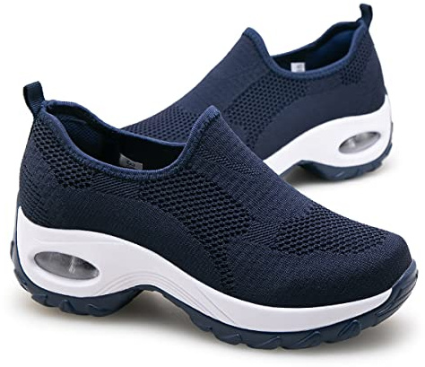 ilbcavne Scarpe Traspiranti Running Fashion Sneakers 2022 Mesh Scarpe da Passeggio Slip-On con Cuscino d'Aria Shock Assorbente Casual Ortopediche Ginnastica Running Camminata(Size:EU35,Color:Blu)