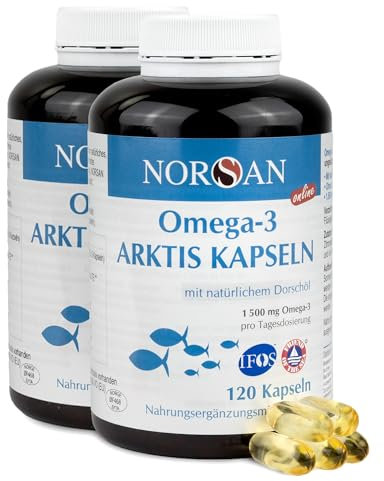 NORSAN Premium Omega-3 Arktis Dorschöl Kapseln 2x120 Kapseln - 1.500 mg Omega-3 pro Portion - Fischöl Kapseln aus nachhaltigem Wildfang