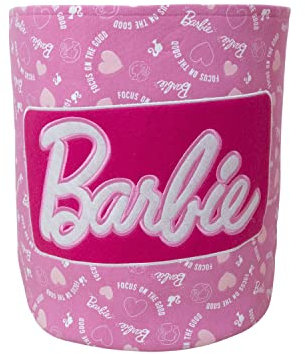 Character World Barbie Official Storage Bin | Pink Badge Design, Toy Box Laundry Basket | Organiser For Children's Bedroom, Kids Playroom | 38 x 31 x 31cm Cotton Canvas