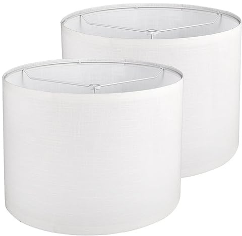 Drum Lamp shades Set of 2, White Line Lamp Shades for Table Lamps Floor Lamp, 13 Top X 13 Bottom X 10 High Large Fabric Lamp Shades, Easy Assembly Replacement Lampshades
