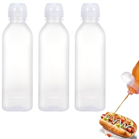 ChAusa 3 Stück Squeeze Flasche, 300ml Squeeze Ölspender Flaschen, Plastik Quetschflasche mit Kappen, Kein Leck Condiment Flaschen für Ketchup, Scharfe Soße, Olivenöl, Saucenflasche