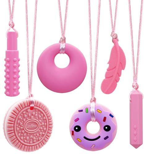 Chew Necklaces for Sensory Kids, Silicone Chewy Necklace for Children with Autism, ADHD, SPD, Chewing, 6 Pack Autism Sensory Toys