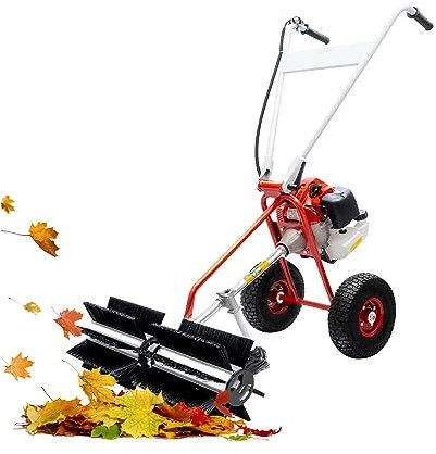 CCAUUB Handfeger für Gas, 2-Takt 43cc 1.7Hp Outdoor Walk-Behind Sweeper Bodenfeger, Power Brush Rasenwischer Reiniger Werkzeuge für Gehsteig Gras, Schnee und Rasenreinigung