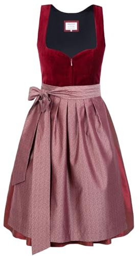 Edelnice Trachtenmode Lilly Exclusive Designer Midi Dirndl Velvet Red Including Dirndl Apron Size 32-54, bordeaux, 26