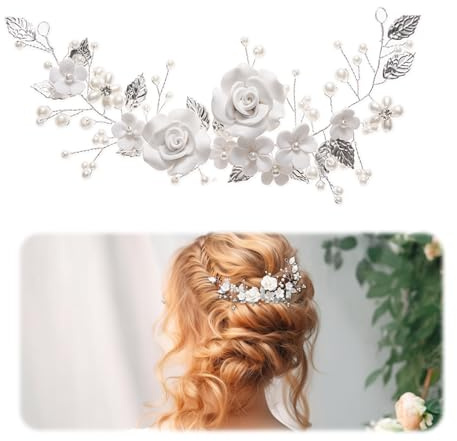 Accessoire Cheveux Mariage, Argent Mariage Cristal Cheveux Vignes Fleur Feuille Headpieces Accessoires de Cheveux de Mariage pour la Mariée Barrette Cheveux Mariage, pour mariée pour femme et fille
