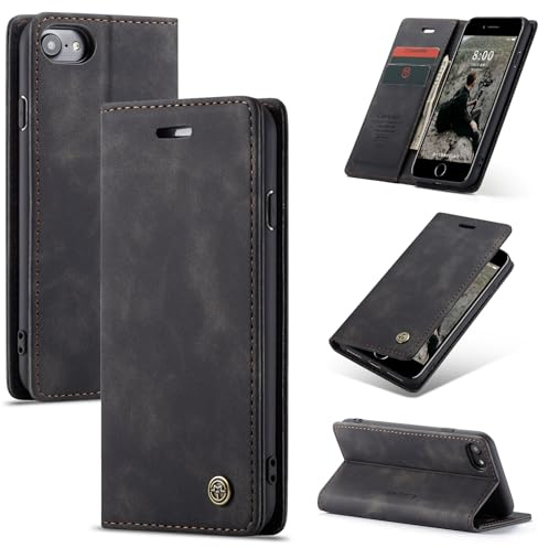 owlhold Coque iPhone SE 2022/SE 2020/iPhone 8/7, Housse Antichoc en Cuir PU Premium Fentes Cartes Etui Pochette de Portefeuille avec Fonction Support Case à Rabat pour iPhone SE 2022/SE 2020-Noir