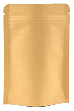 200 Kraftpapper stående återanvändbara matpåsar (110 mm x 185 mm x 30 mm) | Foliefodrade, värmeslutande | Återstängbara Ziplock-påsar med rivning | Brunt papperförpackning för kaffebönor, nötter och