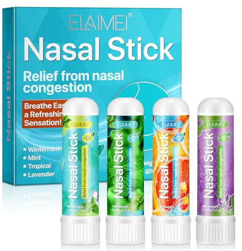 Nasal Stick 4 Pack, Schnelle Hilfe Von Einer Verstopften Nase, Verbessert die Atmung und Steigert Den Fokus, Mit ätherischen Ölen und Menthol Gemacht, Bietet Frische Kühlung Sensation