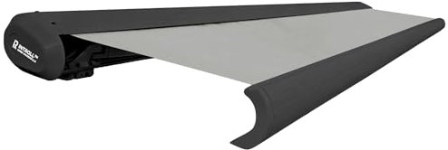 INTELROLL INT500 Full Cassette Retractable Awning, Canopy 4m x 3m (13.1ft x 9.10ft) For Garden Patio or Shop Front Manual Control Grey Frame with Acrylic Fabric 320gsm in Silver Grey