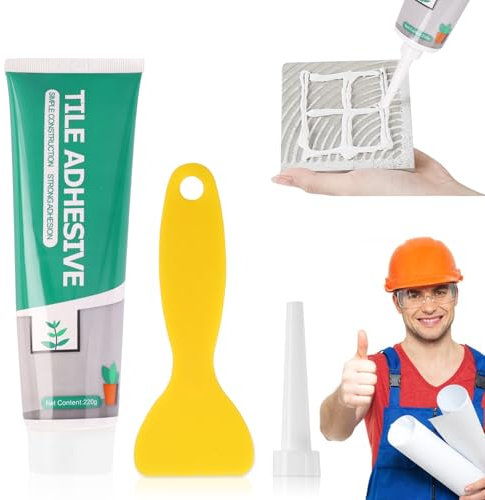 Colle pour carrelage - 220 g - Colle céramique extra forte - Colle pour carrelage de salle de bain - Résistante au gel - Kit de réparation de carrelage pour carrelage sur mur, extérieur, sol