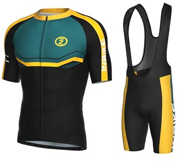 INBIKE Cykeltröjor för män set kortärmad haklapp shorts med sittdyna andningsbara snabbtorkande kläder för racercykel mountainbike, Svart, XL