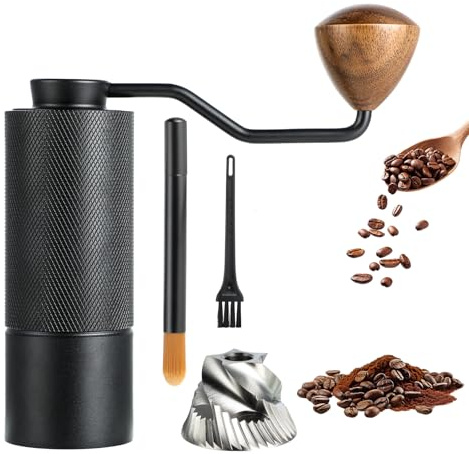 ISHEWUDU - Molinillo de café manual, molinillo de café manual con rebaba cónica de acero inoxidable, molinillo de café de mano portátil y pequeño molinillo de granos de café para espresso a prensa