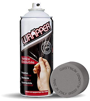 4R Quattroerre.it 16448 Wrapper Spray Grigio Alluminio Metallizzato | Vernice Removibile per Carrozzeria | Pellicola Spray Protettiva UV e Anti-Graffio | Wrapping Liquido Made in Italy