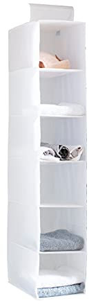 YINGGG Hängender Schrank Organizer Faltbares Hängendes Regal Hängeaufbewahrung Kleiderschrank mit 6 Fächern für Textilien hängender Stoffschrank für Pullover Kleidung, Weiß, 20 cm