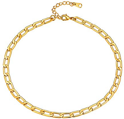 FOCALOOK Damen Collier goldfarben kurze Halskette Ankerkette Kabelkette 6mm breit 35cm Choker Kette 18k vergoldet modische Gliederkette Accessoire für Freundin Ehefrau