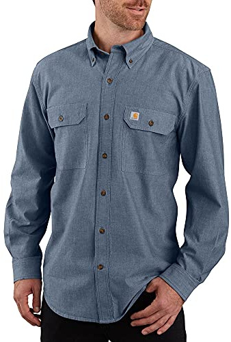 Carhartt Herr Original Fit Långärmad Arbete Utility Button Down-skjorta, Denim blå Chambray, L Lång