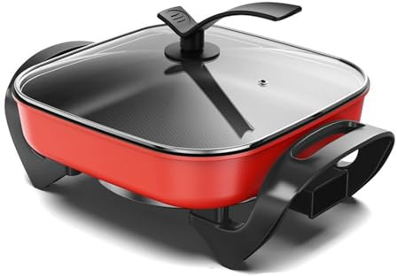 Cocoarm - Sartén eléctrica multifunción con tapa antiadherente cuadrada (enchufe europeo 220 V)