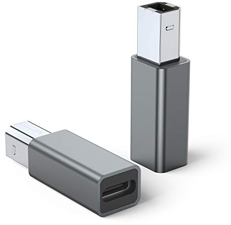 USB C Female to Printer Male Adapter (2-Pack), USB Type C to USB B Convert Connector Support Data Sync Compatible with Brother HP Canon Lexmark Epson Dell Xerox Samsung etc and Piano DAC (Grey)
