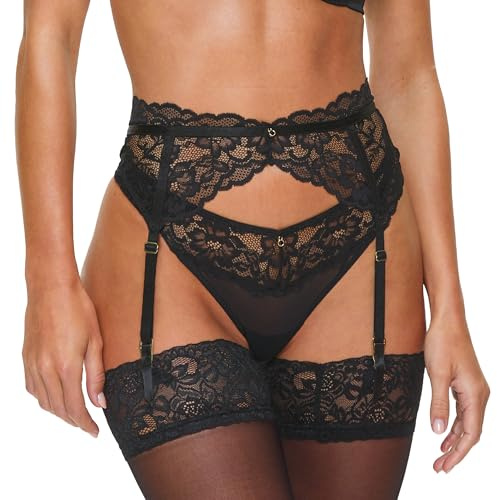 Ann Summers Sexy Lace Suspender Belt Womens Lingerie with Adjustable Back and Charm Detail, Garter Belt for Stockings, Suspenders Lingerie Black