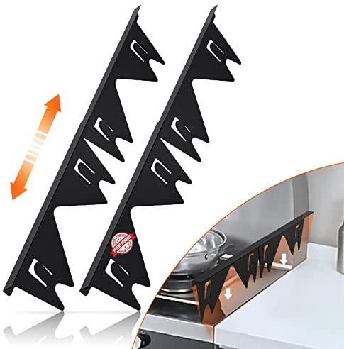 Stainless Steel Stove Gap Covers,Stove Gap Filler, Range Trim Kit, Stove Gap Guards, Heat Resistant and Easy to Clean, Easy retractable Length 13.8 to 27.5, Width 0.79,Black(2PCS)
