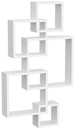 HOMCOM Estantería de Pared con 5 Cubos Estante Flotante de Madera para Salón Dormitorio Entrada Estudio Estilo Moderno 49,5x10,2x86 cm Blanco
