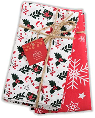 Homy Textiles Weihnachtliche Geschirrtücher für die Küche, Set aus 2 Baumwoll-Handtüchern, dekorative Küchentücher im Weihnachtsdesign