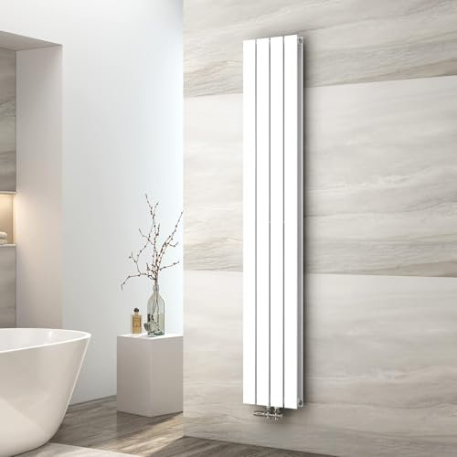 EMKE Radiateur à Eau Chaude 180x30 cm, Radiateur plat Double couche connexion centrale, Montage mural vertical design, Blanc