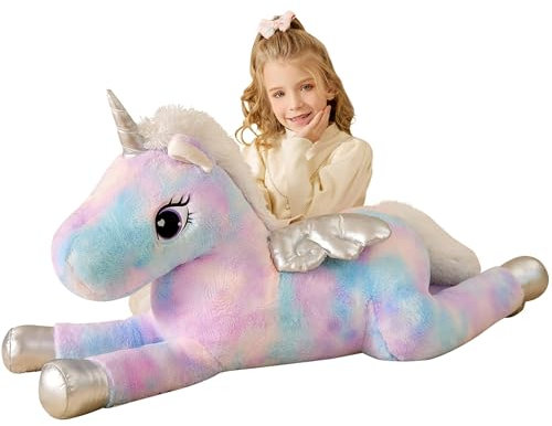 EARTHSOUND Groß Einhorn Kuscheltier Riesen Stofftier, 110cm XL XXL Riesige Plüschtier Gross Plüsch Spielzeug Jumbo Plüschtiere,Geschenk für Kinder