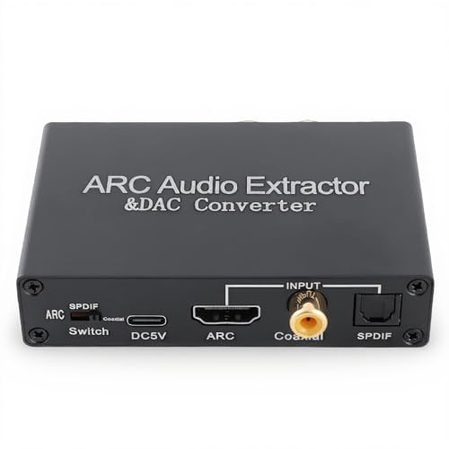 ARC Extractor, 192 kHz Digital Analog Wandler mit optischem SPDIF, Koaxial und 3,5 mm Stereo Ausgang für Heimkino TV, Aluminium Schwarz, 1 Stück
