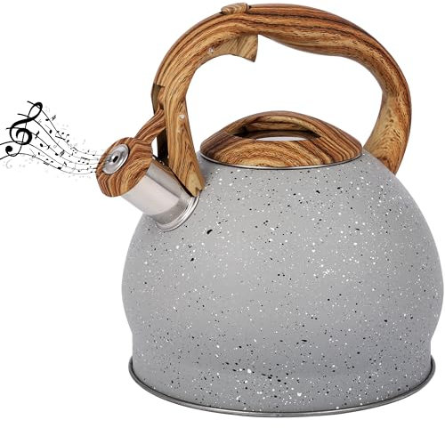 Belle Vous Tetera Gris 3L de Inducción con Silbato - Hervidor de Agua Silbante Vintage para Cocina de Gas o Induccion Vitroceramica Cocina o Camping - para Te Café e Infusiones