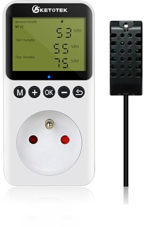 KETOTEK Prise Hygrostat Numérique avec Sonde, Contrôleur Humidité 220V pour Reptile Terrarium Couveuse Incubateur Serre, Régulateur Humidité Prise pour Humidificateur Déshumidificateur