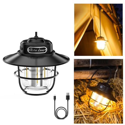 LED uppladdningsbar utomhus-campinglampa, bärbar mini tält hästlampa, 4-växlad läge varmt vitt ljus, bärnsten och varmt vitt ljus.