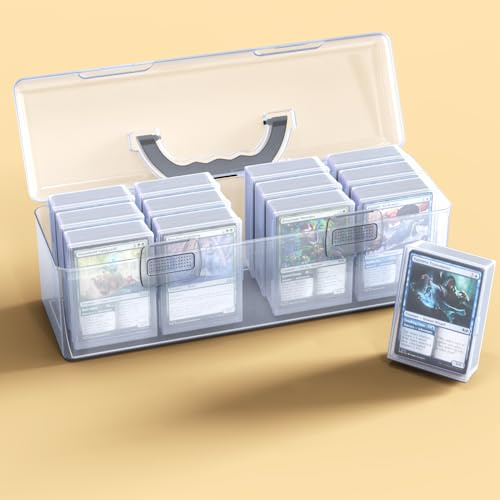 sysdmno Trading Card Storage Box,Plastic Card Box Set of 14,Portable Sports Card Storage Boxes Holds 900+ Loose Cards, for Collectible Gaming Trading Cards(Cards Not Included)