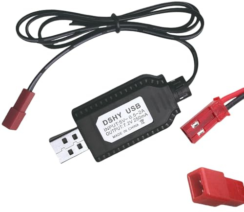 BaiWeiDun 7.2V USB Charger Cable with JST 2 Pin Plug Compatible RC Car RC Plane RC Tank RC Boat and Other Remote Control Toys for Universal 7.2V Lipo Battery (1)