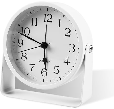 BORDEAG Réveil Analogique Silencieux, Petite Réveil De Voyage, Réveil Matin, Reveil Analogique sans Tic Tac, Réveil De Chevet avec Lumière, Métal Moderne Réveil, Réveil pour Famille à Bureau Chambre