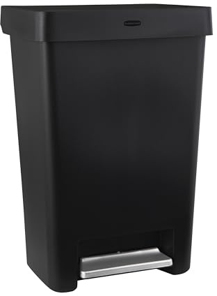 Rubbermaid Step-On Kitchen Trash Can with Lid, Black, 12.4-Gallon