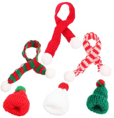 CORHAD 6stücke Mini Weihnachtsmützen Und Schals Für Bastelprojekte Knitted Christmas Hat Scarf Dekoration Für Handwerk Handyhüllen Und Mehr