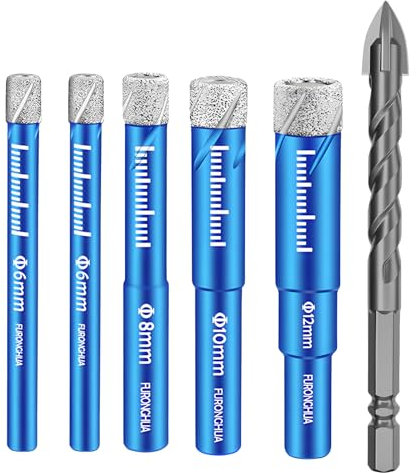 Brocas de Diamante, Broca Porcelanico, 5 Piezas 6/6/8/10/12mm Sierra de Perforación, Mango Redondo Universal, para Granito,Mármol,Mampostería, Hormigón, Baldosas