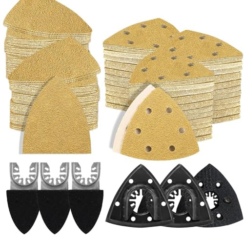 186PCS Oscillating Tool Sandpaper Kit MultiTool Detail Sander pads Include Triangle & Finger Sandpapers fit DeWalt Tools etc Sanding Door Frame Old Furniture Wide range of grits for different projects