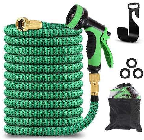 Tubo da Giardino Estensibile Tubo da Giardino 100FT/30m, Tubo per Irrigazione con Ugello a 10 Funzioni,Tubo Irrigazione con Raccordi in Ottone da 3/4 Per Lavaggio Auto, Giardino, Prato (100FT/30m)