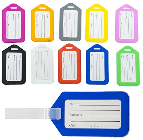 10 pezzi di etichette per valigie, etichette per indirizzi, targhette con nome, etichette per bagagli in vari colori, in plastica flessibile per scrivere